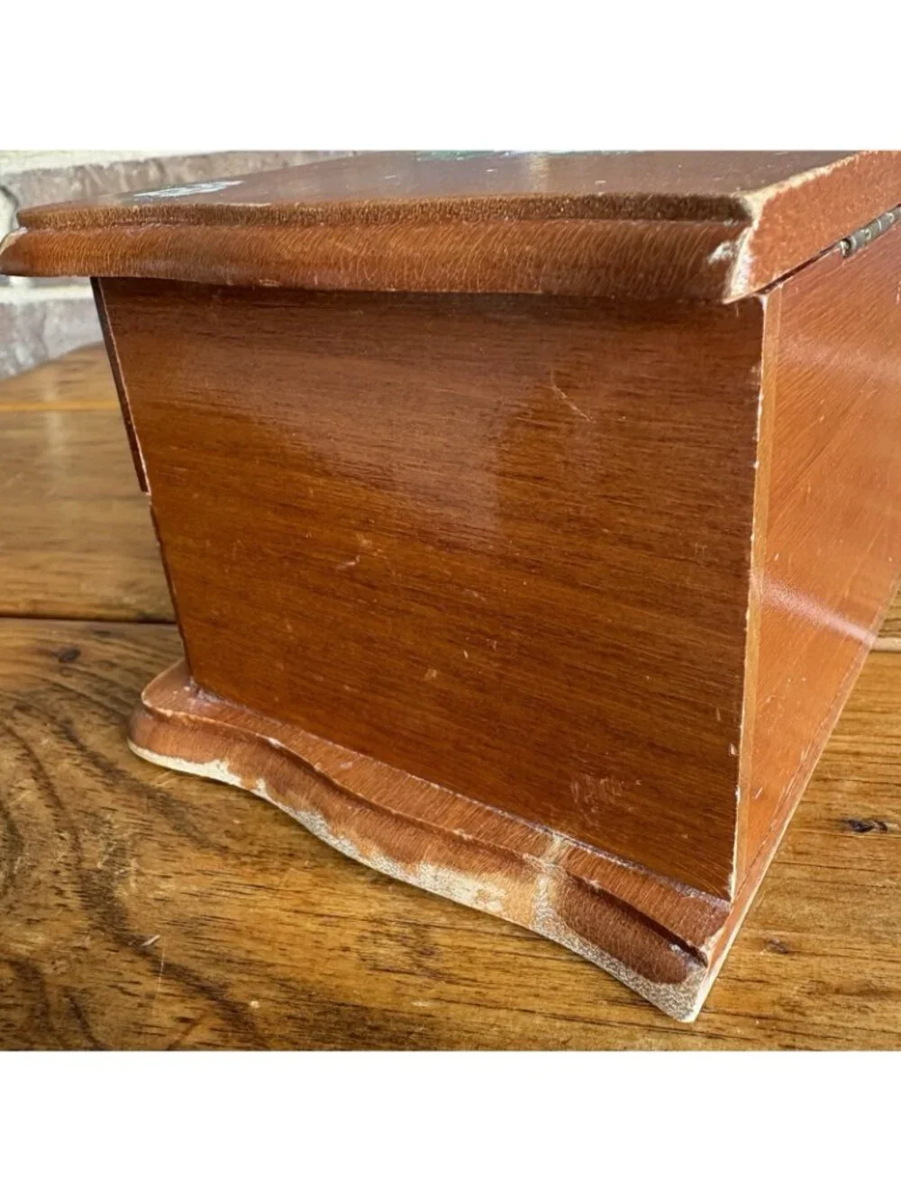 Vintage Small  Wooden Jewelry Box With Drawer Floral Decoupage Rub-on Transfer
